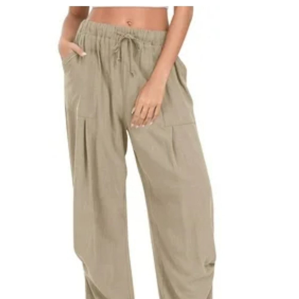Social Standard Sanctuary Linen Paperbag Drawstring Waist Jogger Khaki Pants